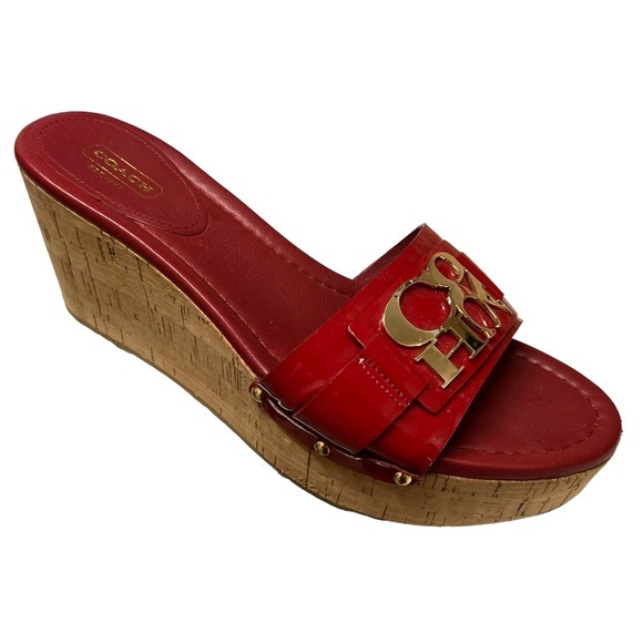 Coach Jen Patent Leather Wedge Slides Red 8.5 - Picture 1 of 9